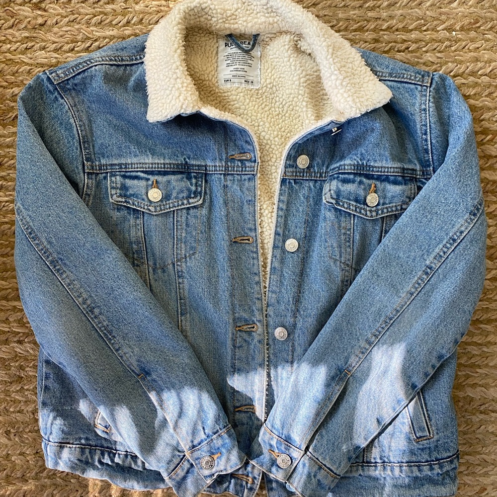 Pull & Bear Denim jacket with faux shearling fleece borg sherpa Levi’s trucker